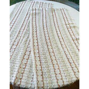 Vintage 70s mesh curtains, beige, red, brown striped net woven panels, pair